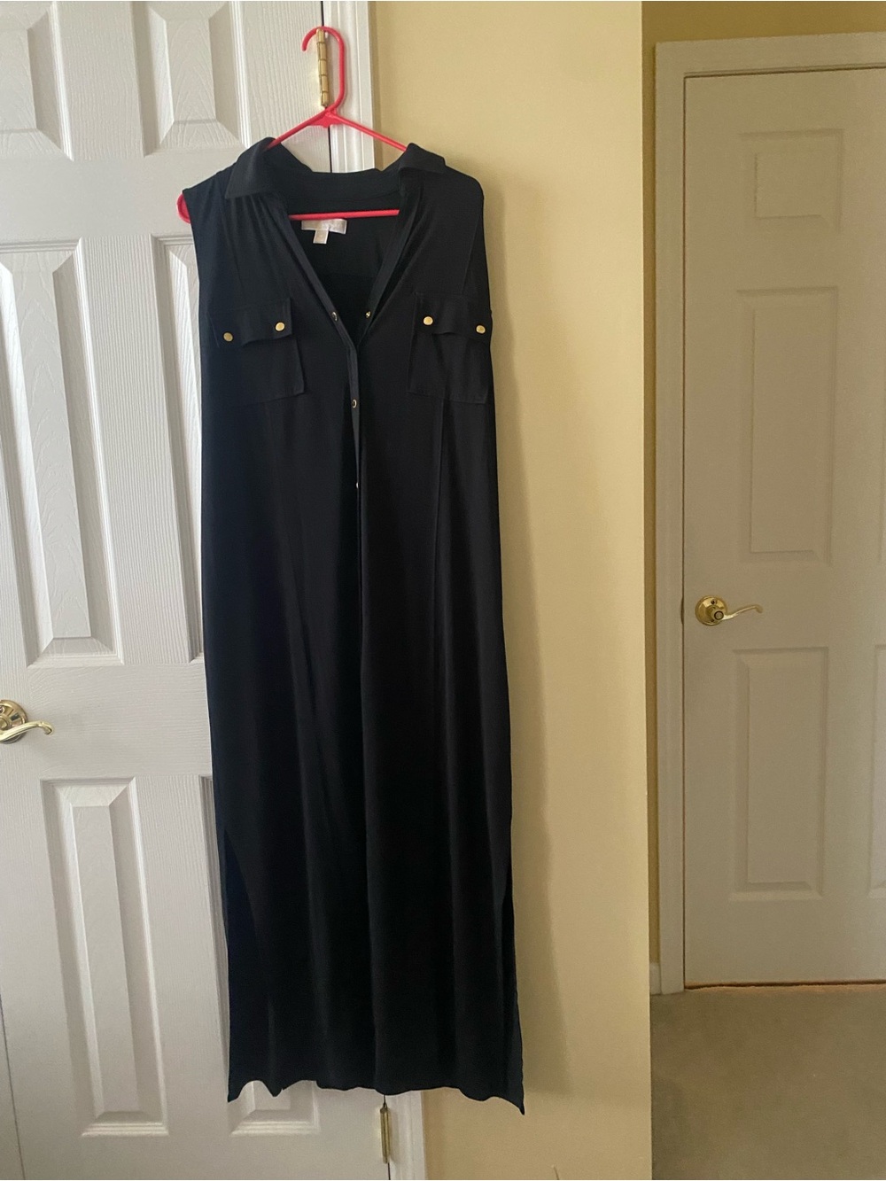 Michael Kors Black Sleeveless Maxi Dress with Gold Accents